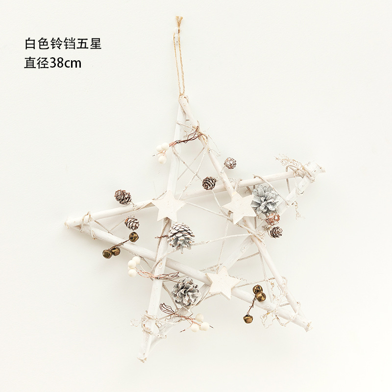 Decoración de Navidad nórdica de madera penta-colgante decoración de ventanas de Navidad accesorios pared campanas de estrella