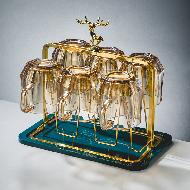 ∅北欧ins风创意玻璃杯子家用带把水杯高档套装客厅喝水杯茶杯8件