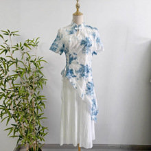 大理手工扎染民族风连衣裙夏季休闲度假渐变蓝染改良旗袍连衣裙