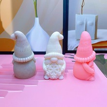 新款圣诞老人小矮人蜡烛模具抱雪花星星大帽子大胡子老头硅胶模具