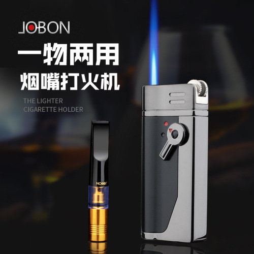 Jobon China blue flame direct lighter high-end men's three-way filter cigarette holder lighter gift set