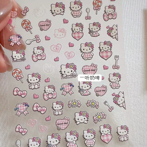 Pink Skirt hellokitty Nail Art Sticker Ins Girl's Heart 5d Embossed Stereo Hello Kitty Water Cup Camera DIY Sticker
