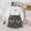 Demi-season jacket, mini-skirt, set, children's clothing, Chanel style, puff sleeves, A-line