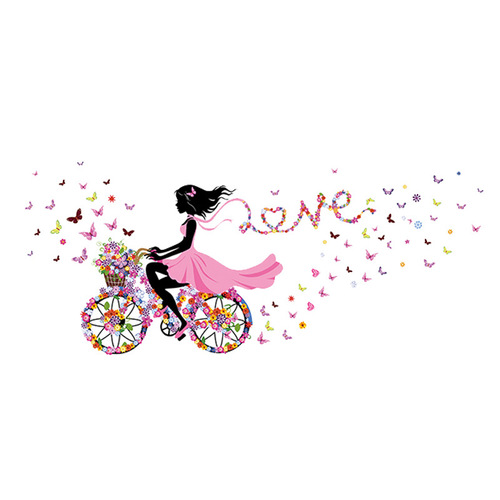 Bicycle flower fairy decorative back sticker girl elf butterfly English bedroom sticker wall sticker NC2-89