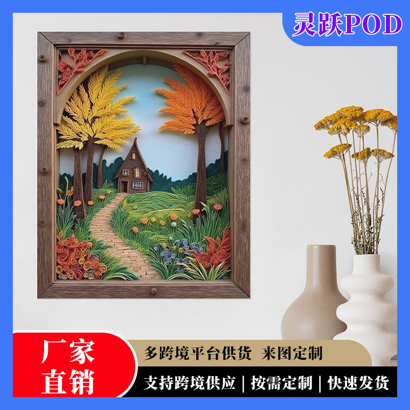 Amazon Custom Print Canvas Painting with Simulated Wood Frame, 3D Relief Art Painting Core, Frameless Wall Art, Natural Wood, Light Luxury