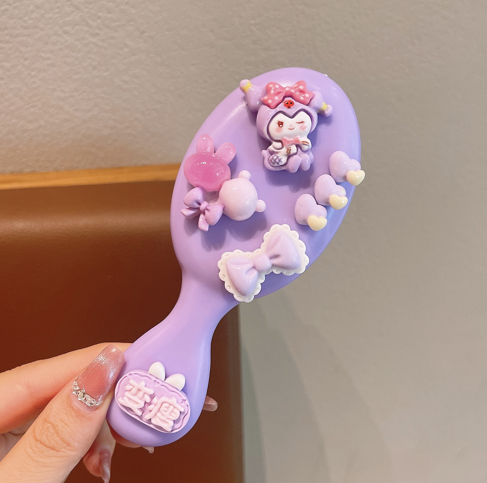 Lindo portátil con tapa plegable, peine de bolsa de aire plegable, masaje, peine pequeño, espejo, mini peine de colchón de aire portátil todo en uno, mujer