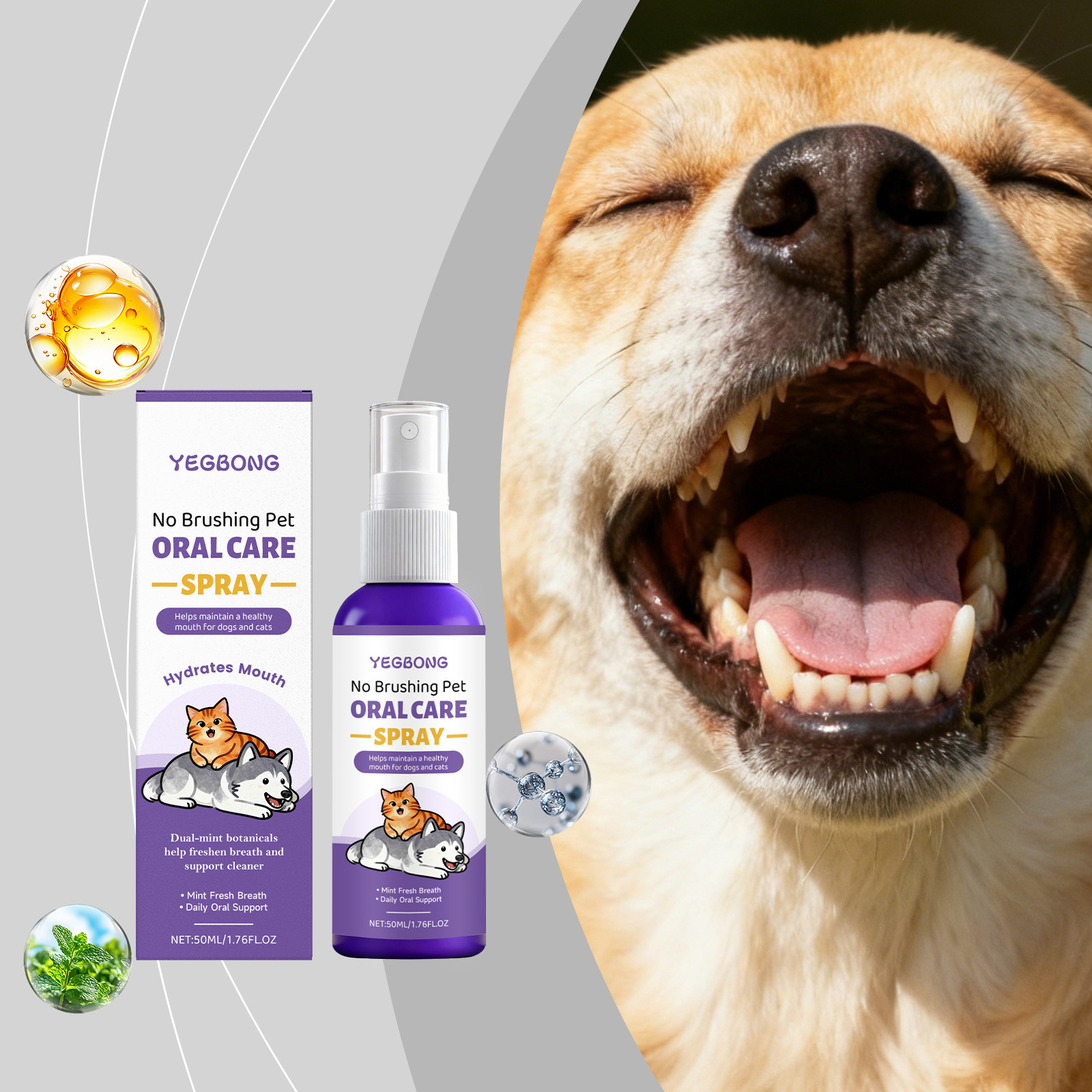 Yegbong Dog Teeth Spray Gentle Care and Cleaning for the Mouth, Keeping Breath Fresh, Daily Care Spray