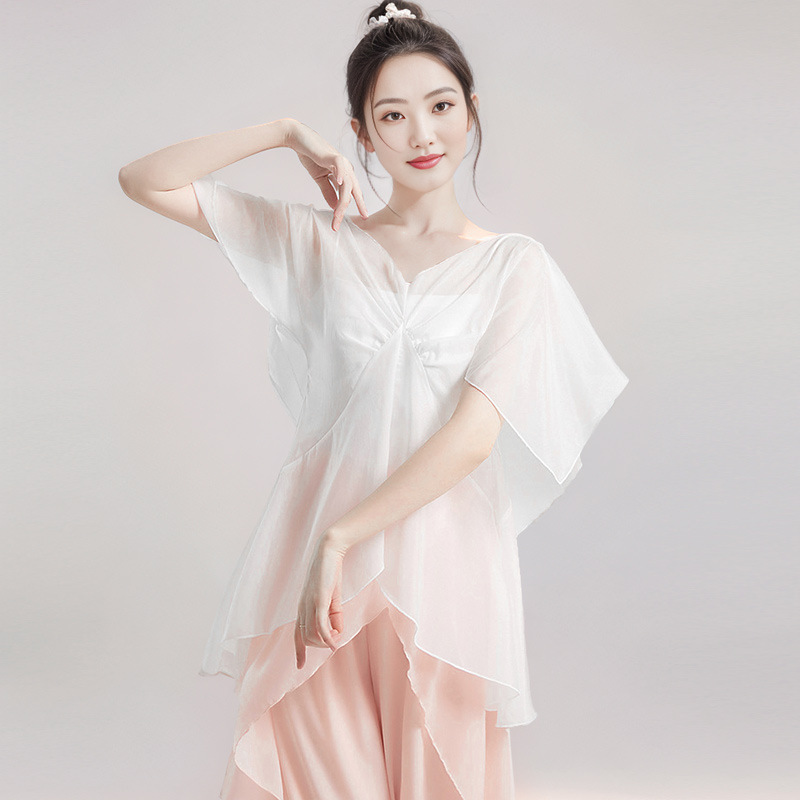 Classical Dance Clothing for Women, Loose-Fitting, Ethereal, Flowing Gauze Dress, Chinese Style Performance Outfit, Modern Dance Practice Top