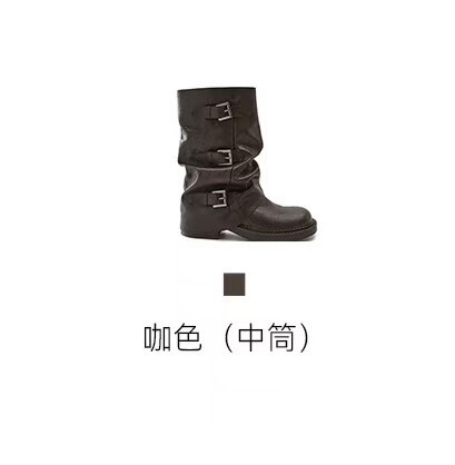 沙漠玫瑰增高4.5cm~堆堆马丁骑士靴女美拉德中长筒靴|undefined
