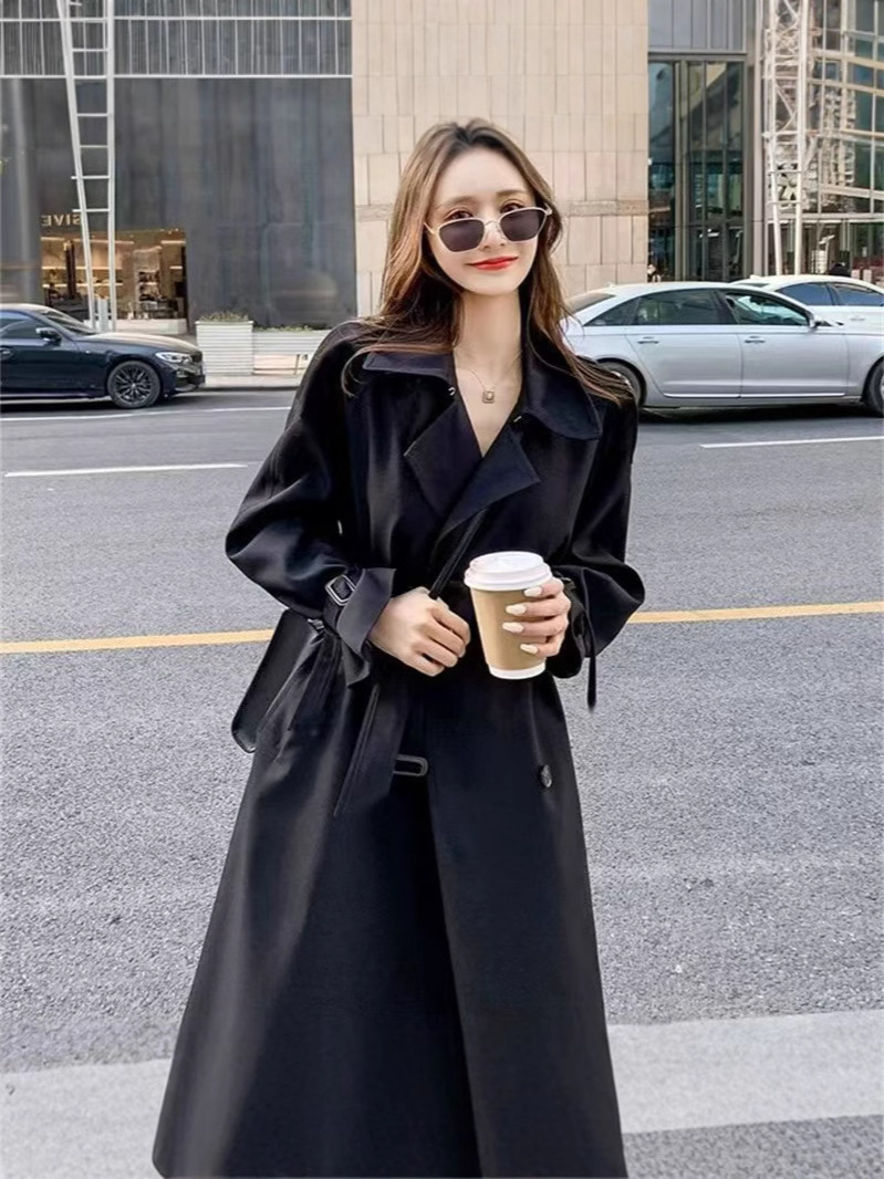 藏蓝色2025韩版小个子气质休闲英伦风衣过膝外套百搭女春季通勤