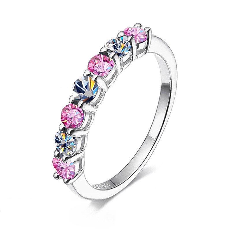 S925 plata 70 puntos anillo de diamantes de color siete princesas siete estrellas anillo de diamantes para mujeres superpuestas simple moda al por mayor