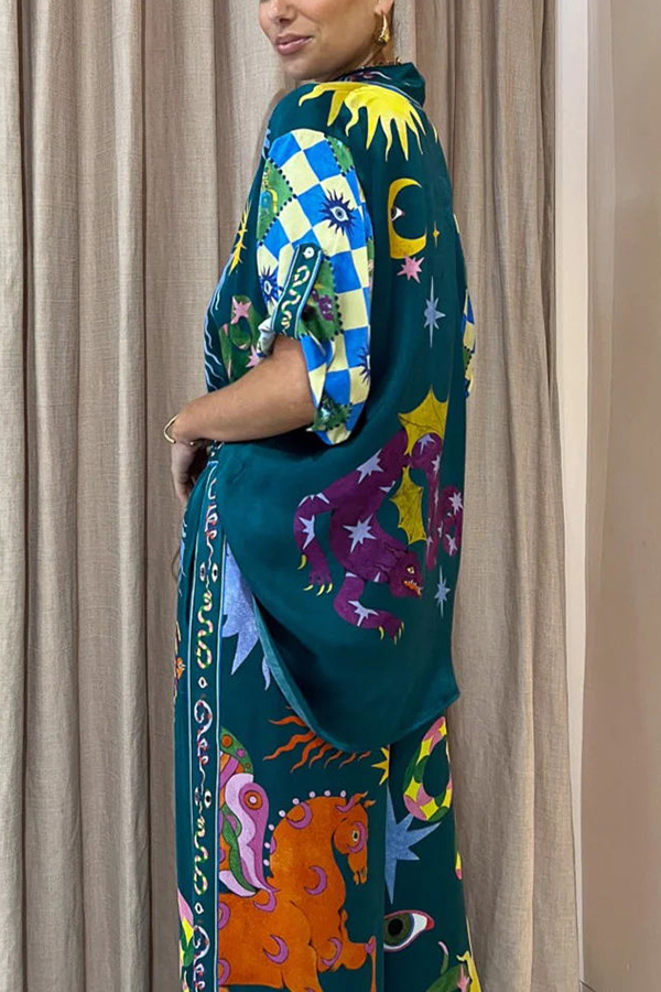 Summer Street Hipster Printed Shirt Trousers Two Piece Set Amplified craft