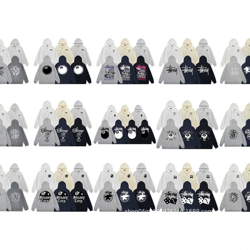 Cross-border foreign trade simple style cardigan sweatshirt Stüssy hoodie long-sleeve zip-up casual jacket