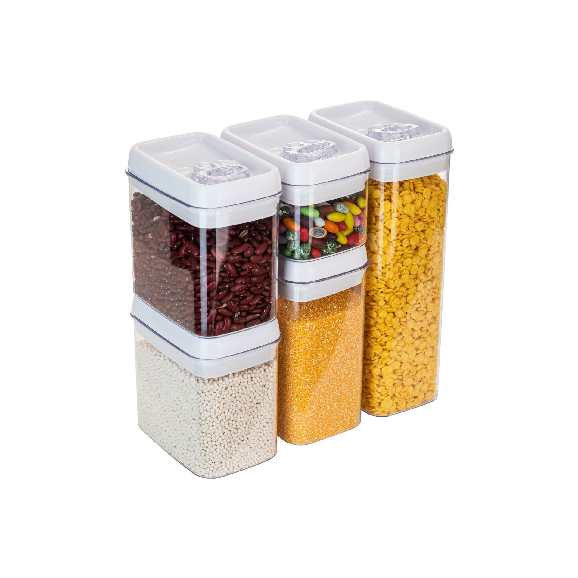 Set di 8 contenitori quadrati per alimenti, contenitori da cucina ermetici in plastica PS senza BPA con chiusure di sicurezza, contenitori trasparenti impilabili_voghion.com