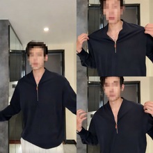 男士秋冬新款时尚轻奢痞帅男装韩版纯色半拉链百搭卫衣网红款显瘦
