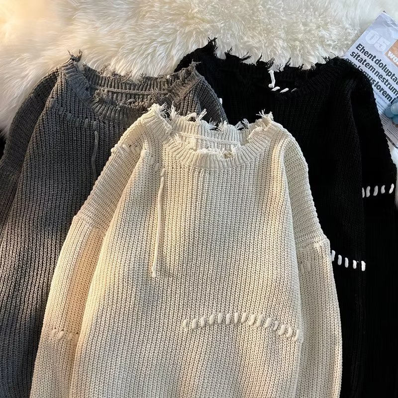 Otoño ins high street ripped suéter pareja marca de moda suelta suéter de estilo perezoso estilo coreano suéter de estudiante de moda