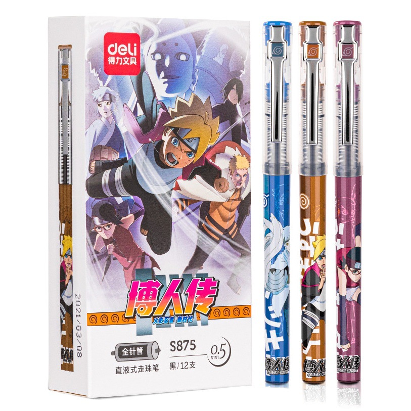 Deli s875 gel pluma Naruto serie recta líquido bolígrafo 0,5mm aguja completa tubo gel pluma