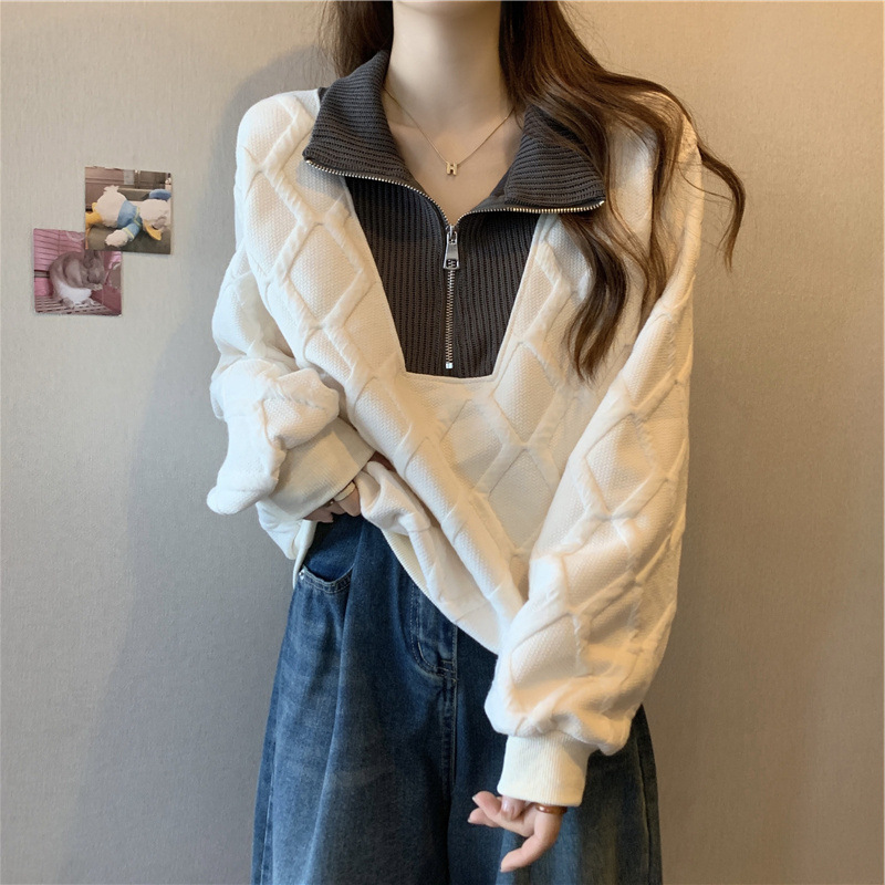 Thin set, sweatshirt, jacket for students, 2023 collection, plus size, polo collar