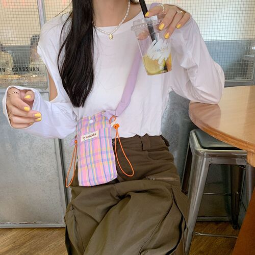 26225 Korean style small square plaid mobile phone crossbody bag mini small shoulder bag female mobile phone bag
