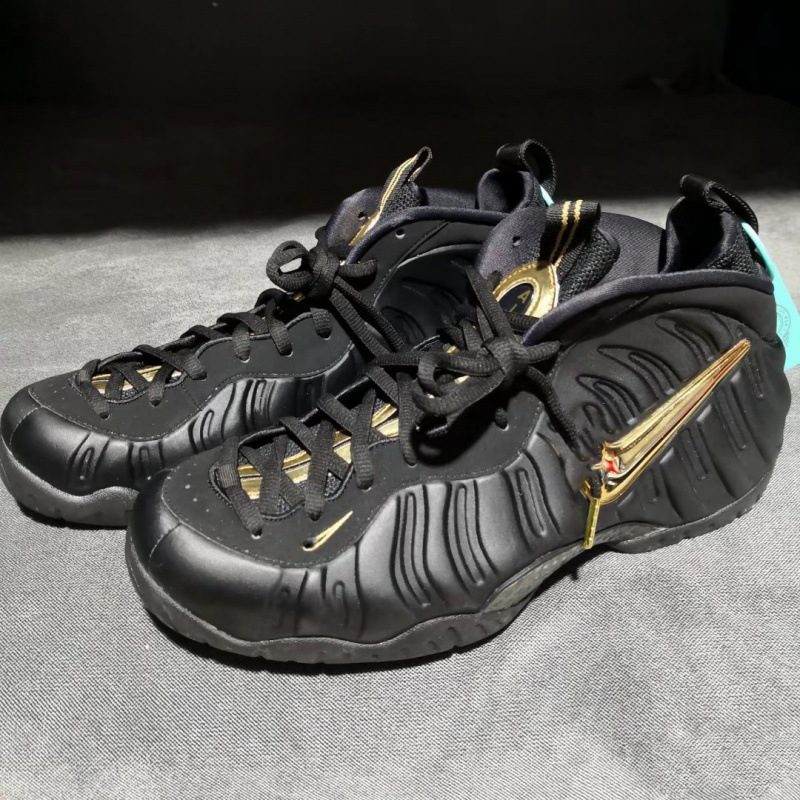 Original Foamposite Pro Basketball Shoes for Men, Durable Sports Shoes, Water Ghost Black Gold Foam White Spray