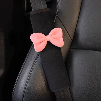 Seat belt shoulder pad Belt Shoulder Cover Car Seat - single-pink-bow-plush-shoulder-cover