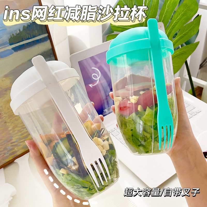 跨境早餐沙拉杯带勺子带盖学生外出便携水果蔬菜轻食牛奶杯奶粉罐