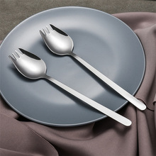 创意410不锈钢沙拉勺叉韩式长柄金色水果勺叉西餐一体两用面食叉