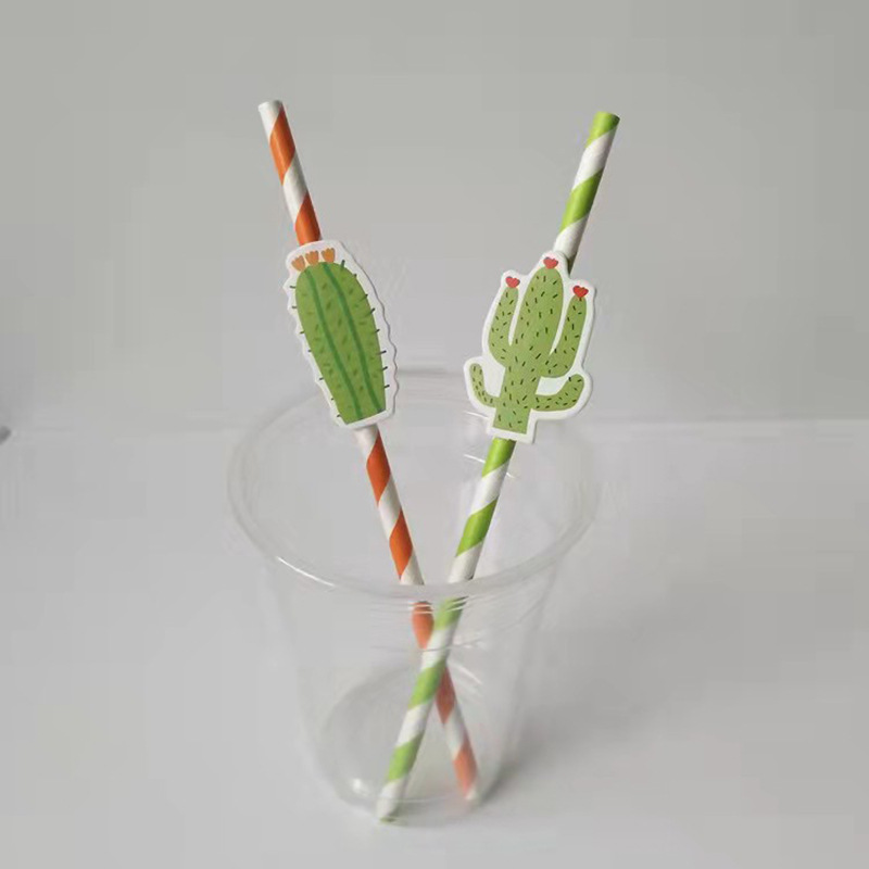 Partido creativo desechable degradable pastel de cumpleaños postre decoración jugo bebida cactus tarjeta paja papel