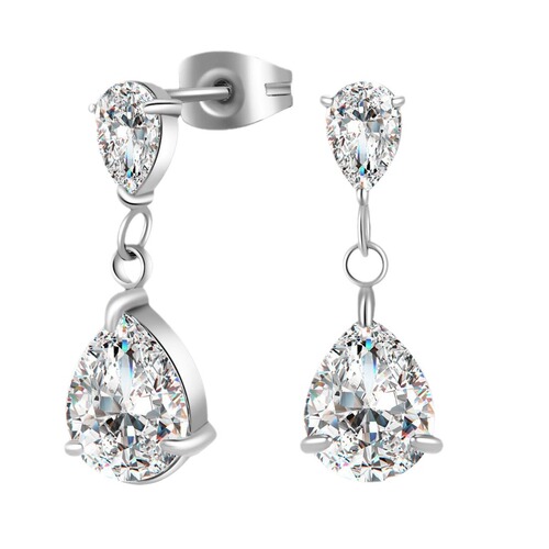 European and American super flash titanium steel AAA grade zircon earrings two water drop butterfly buckle zircon earrings cross-border earrings wholesale