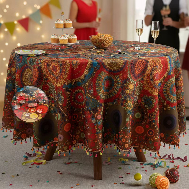 Transfronterizos para la nueva tela de mesa impermeable a prueba de polvo impresa redonda casa sensación de mesa de té cubierta