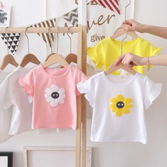 Girls' Pure Cotton Short Sleeve T-Shirt Baby Summer Stylish Half-Sleeve Top New Summer Outfit for Young Children Underwear