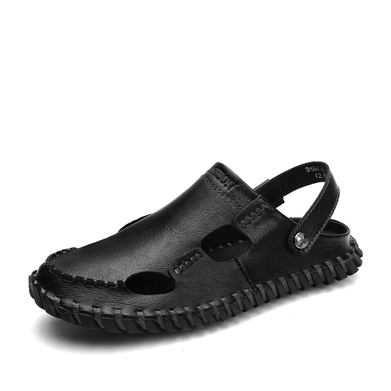 Sandalias transfronterizas más tamaño sandalias de los hombres verano nuevo al aire libre suave inferior casual estilo cerrado toe zapatos de piel de vaca de los hombres para la entrega