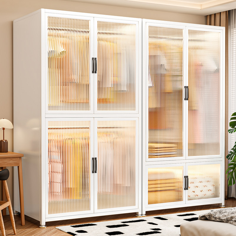 Steel wardrobe for home use in bedrooms and rental apartments, large-capacity children's simple wardrobe, dustproof and moisture-proof storage cabinet