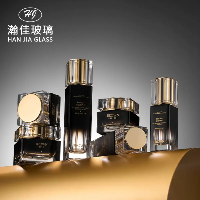 黑金渐变轻奢乳液瓶水乳面霜瓶护肤品包材电镀金盖膏霜瓶现货批发
