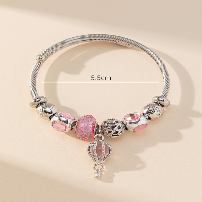 Panjia pulsera Dora DIY cuentas explosivas transfronterizas cuentas rosadas colgante de globo caliente abertura pulsera de acero inoxidable