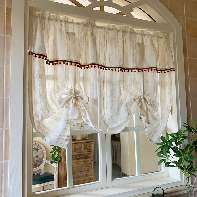 Cream Style Antique American Style Cotton and Linen Gauze Curtain Lift Curtain Roman Curtain Curtain Window Screen Punch-free Door Curtain