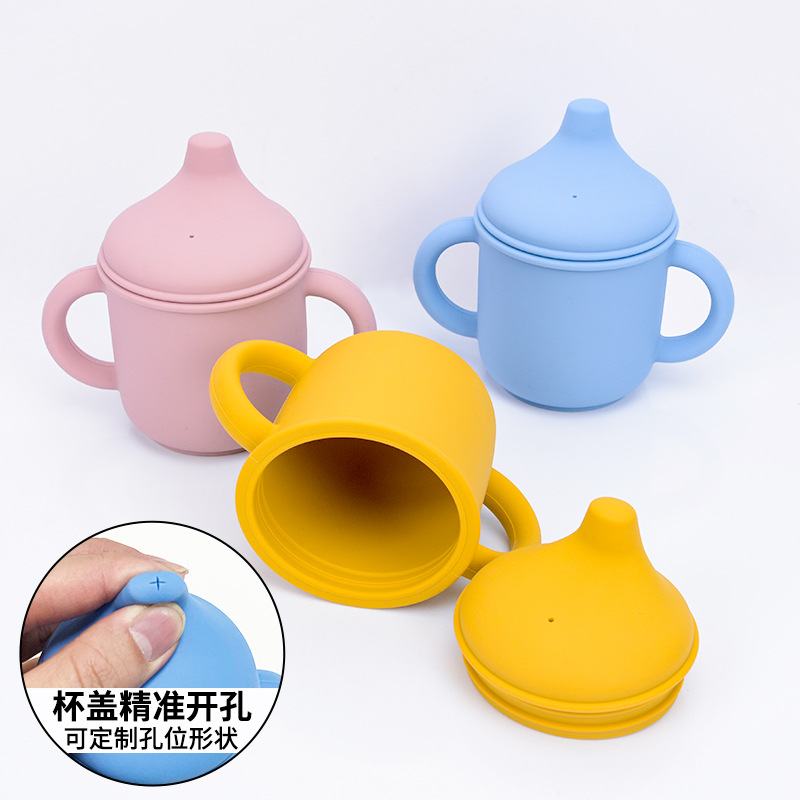 廠家直銷鴨嘴杯硅膠嬰兒學(xué)飲杯寶寶便攜雙把手水杯兒童大容量杯子