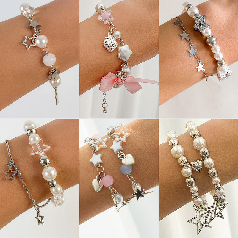 European and American Cross-Border Jewelry Ins Sweet and Cool Star-Shaped Pendant Tassel Set Bracelet Simple and Versatile Magnetic Heart-Shaped Jewelry