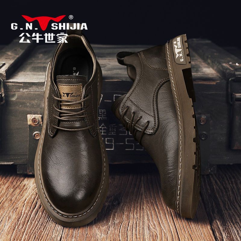 公牛世家男鞋2025秋季新款低帮马丁靴男士休闲皮鞋爆款工地工装鞋