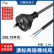RCM澳规电源线纯铜澳洲两插单头裸线浸锡0.75 1.2米 黑色耐用环保