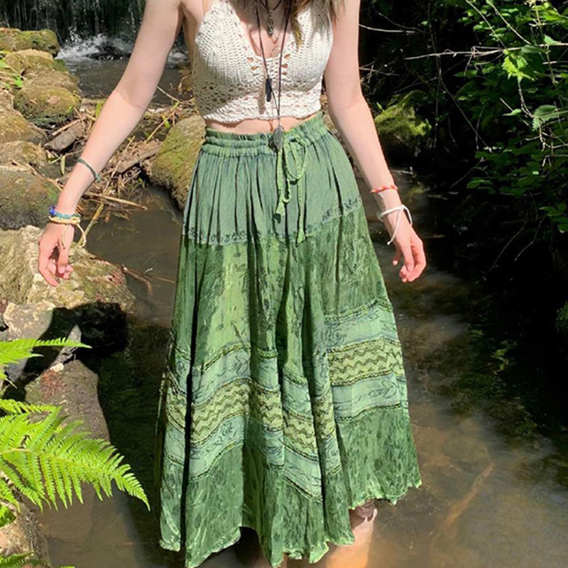 2021 European And American Style Autumn And Winter Long Skirt Amazon Foreign Trade New Women's Clothing Ins Style Street Printing Stitching Skirt