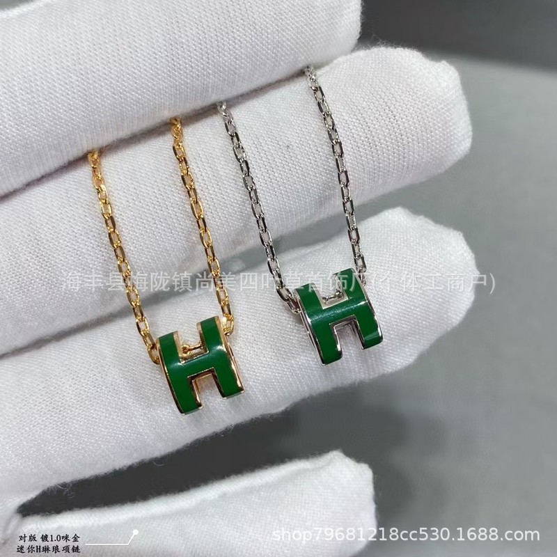 精工版V金H珐琅大号项链女mini锁骨链吊坠高级时尚百搭流行女耳钉|undefined