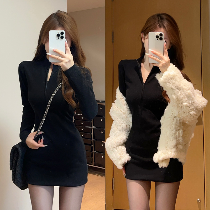 Black Long-Sleeved Dress 2026 New Style Women's Spring and Autumn Knitted Hip-Hugging Skirt Elegant Hot Girl Slim Long-Sleeved Short Skirt Black Long-Sleeved Dress 2026 New Style Women's Spring and Autumn Knitted Hip-Hugging Skirt Elegant Hot Girl Slim Long-Sleeved Short Skirt