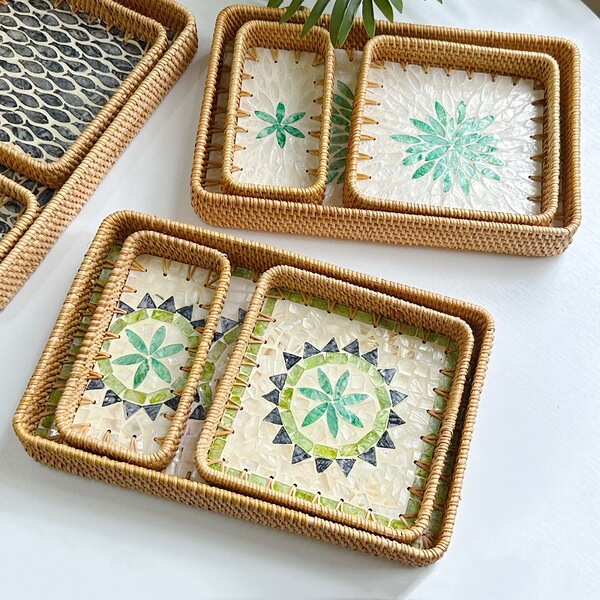 Vietnamese rattan shell tray fruit plate grows square tray household…