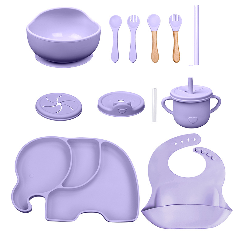 Conjunto de cubiertos para niños tazón de alimentos suplementarios platos de silicona tazón de cuchara de tenedor bib taza de agua de grado alimenticio para bebés alimentación suplementaria