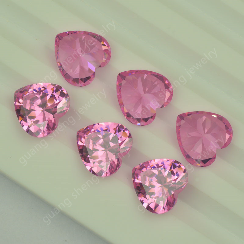 Wholesale Price Heart-Shaped Pink Zircon Artificial Gemstones Heart-Shaped Diamond Pink Synthetic Cubic Zirconia Loose Stones