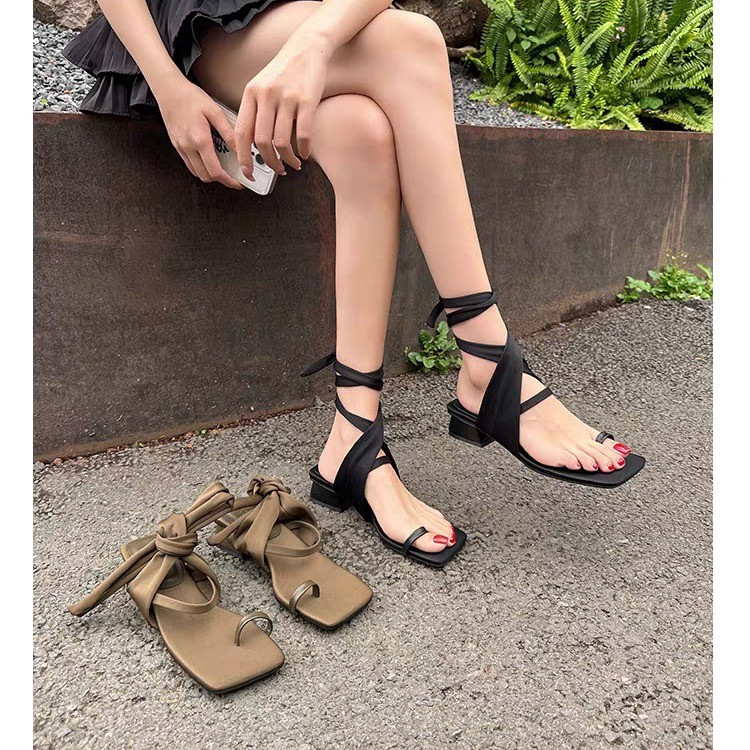 Thick Heel Sandals for Women 2025 New Summer Outer Wear Beautiful Brown Slip-On Cross Strap High Heel Beach Roman Shoes