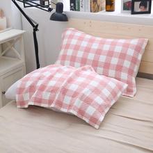棉纱布枕巾三层纯棉褶皱枕头巾日系格子透气吸汗柔软枕巾一件代发