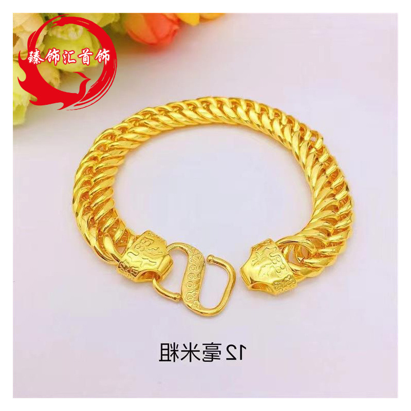 Vietnam Sha Jin Fu word domineering men's flat double buckle boss bracelet high-level sense non-fading light luxury copper alloy chain
