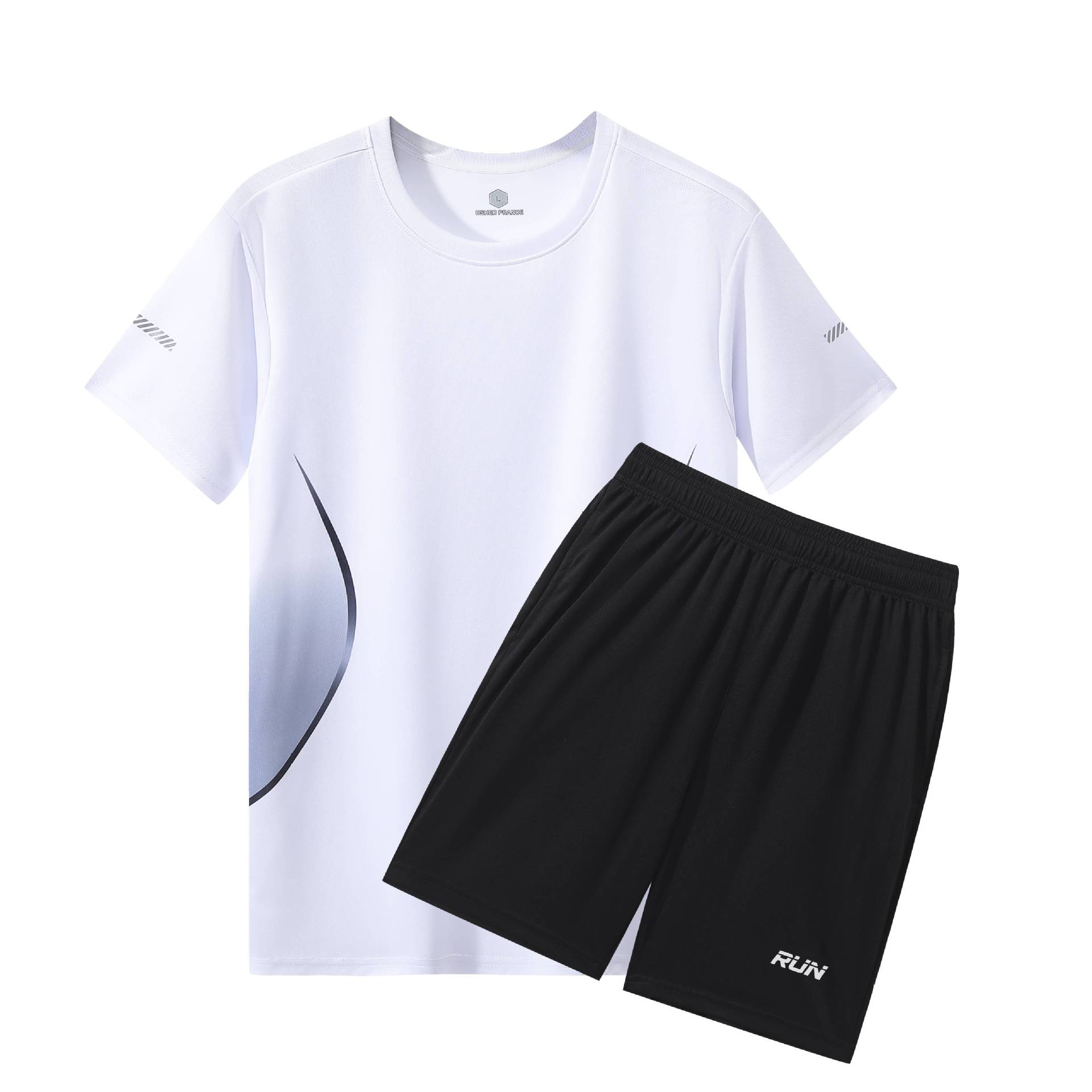 Traje deportivo Camiseta de secado rápido para hombre Camiseta de manga corta para correr ropa de fitness de verano casual de dos piezas al por mayor